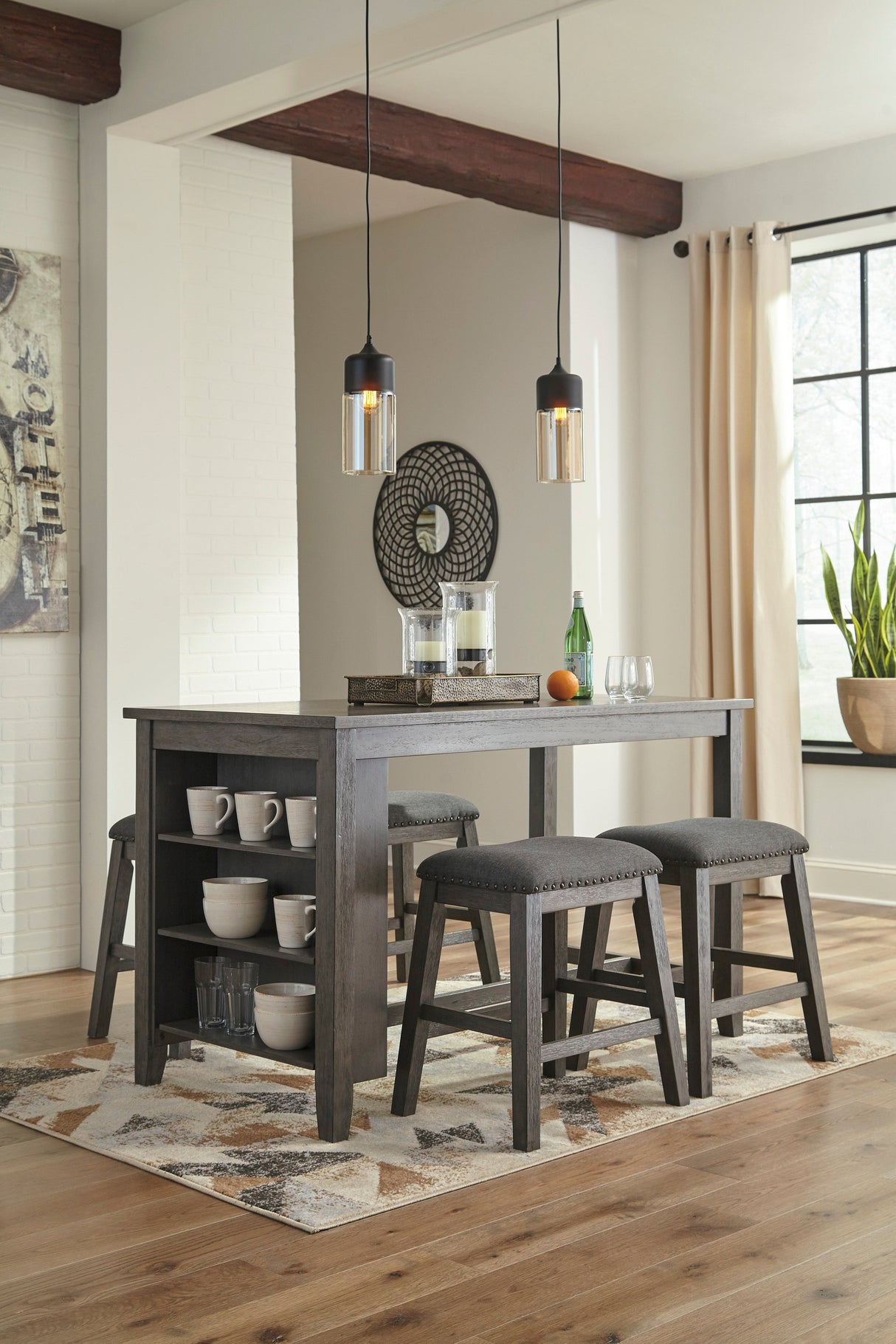 Caitbrook Gray 5-Piece Counter Height Set w/ Stools