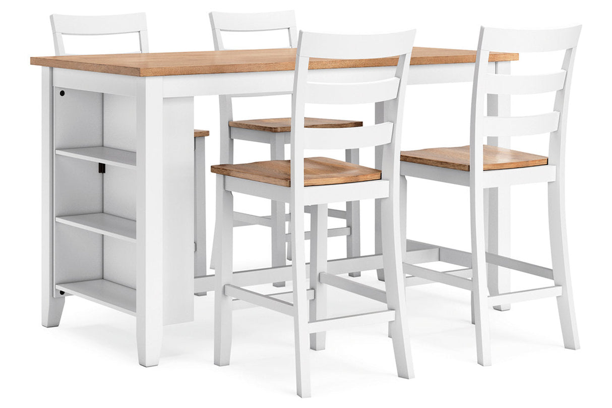 Gesthaven Natural/White Counter Height Dining Table and 4 Barstools