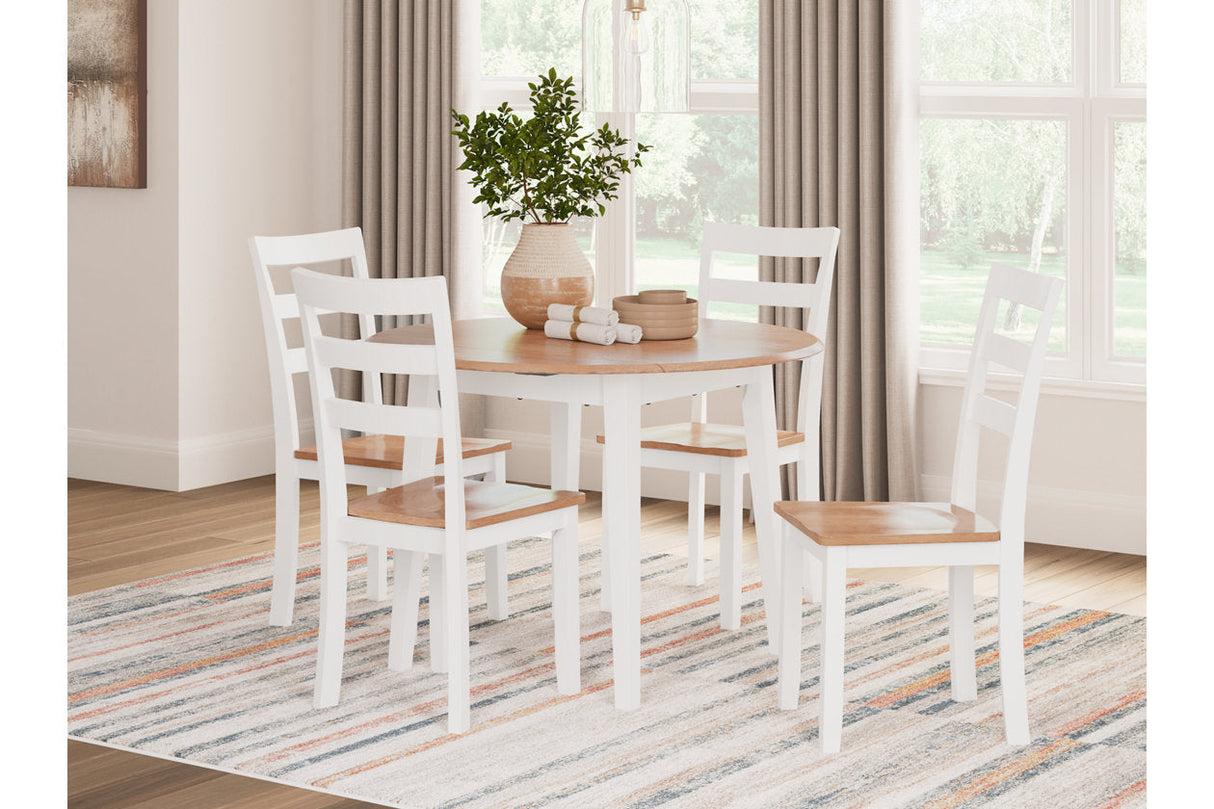 Gesthaven Natural/White Dining Table and 4 Chairs