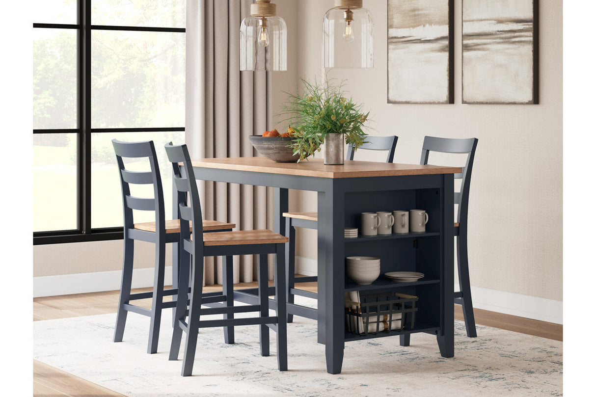 Gesthaven Natural/Blue Counter Height Dining Table and 4 Barstools