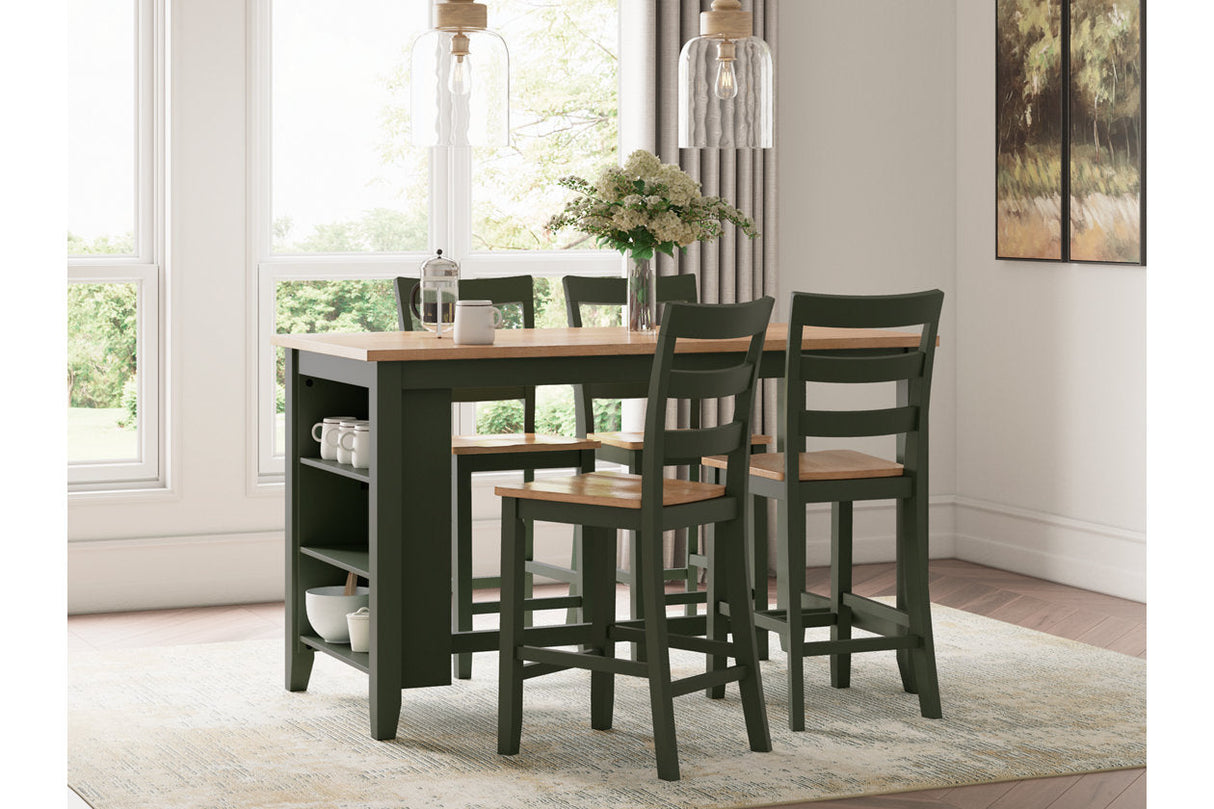 Gesthaven Natural/Green Counter Height Dining Table and 4 Barstools