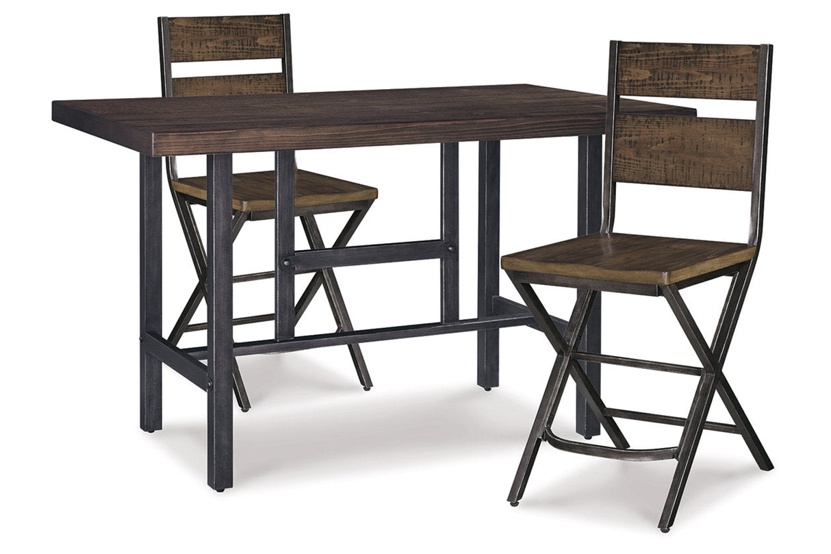 Kavara Medium Brown Counter Height Dining Table and 2 Barstools