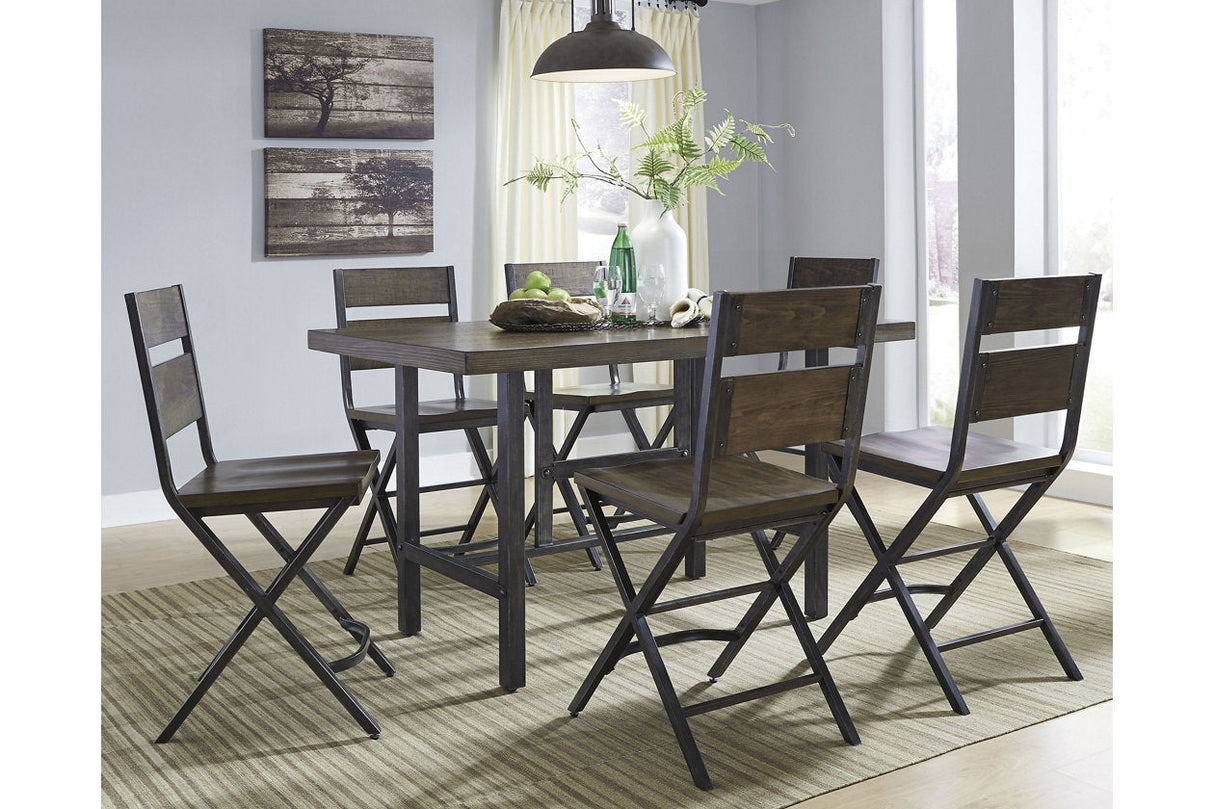 Kavara Medium Brown Counter Height Dining Table with 4 Barstools