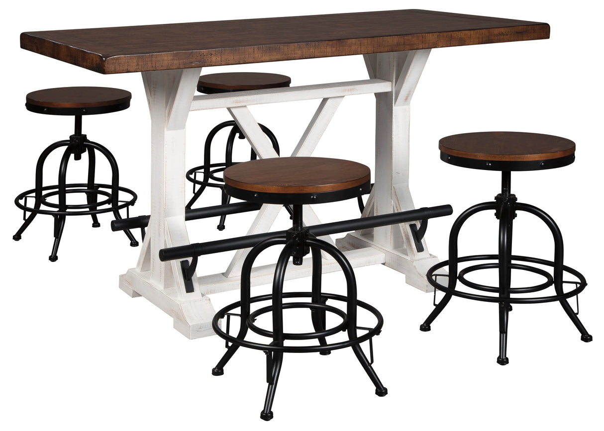 Valebeck White/Brown 5-Piece Counter Height Set w/ Stools