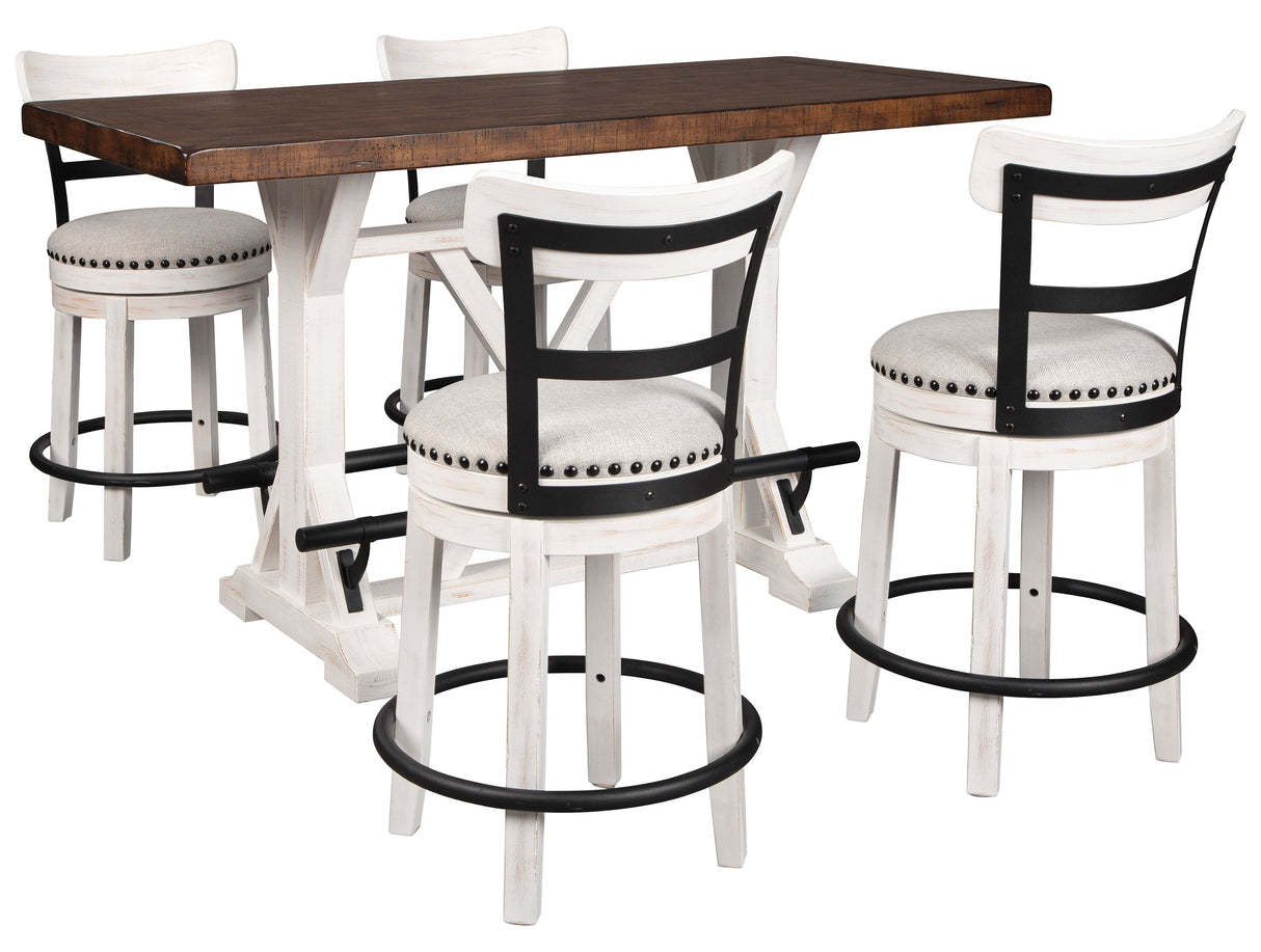 Valebeck White Counter Height Dining Table and 4 Barstools