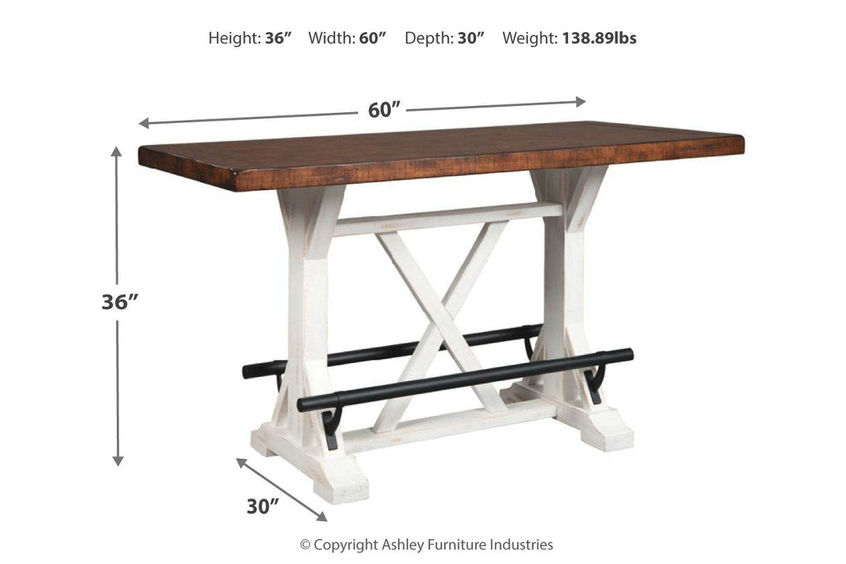 Valebeck White Counter Height Dining Table and 2 Barstools