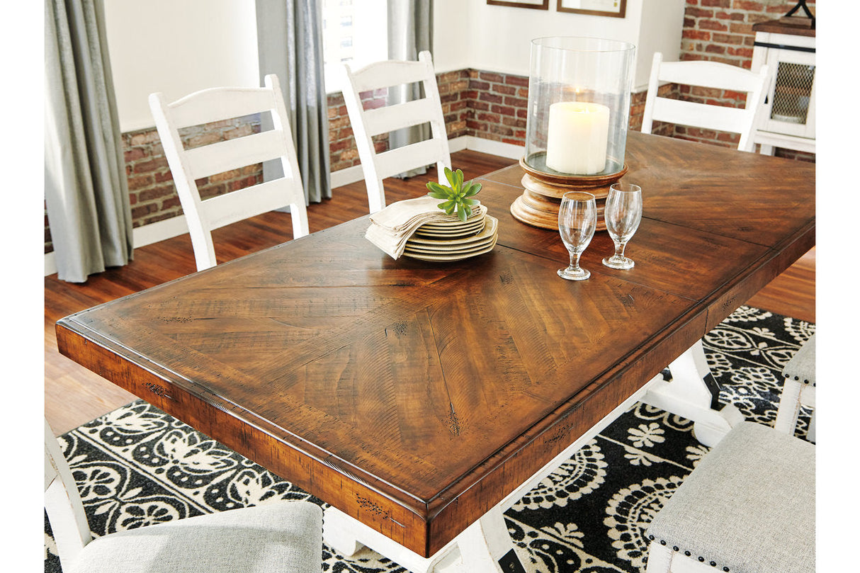 Valebeck Beige/White Dining Table and 6 Chairs