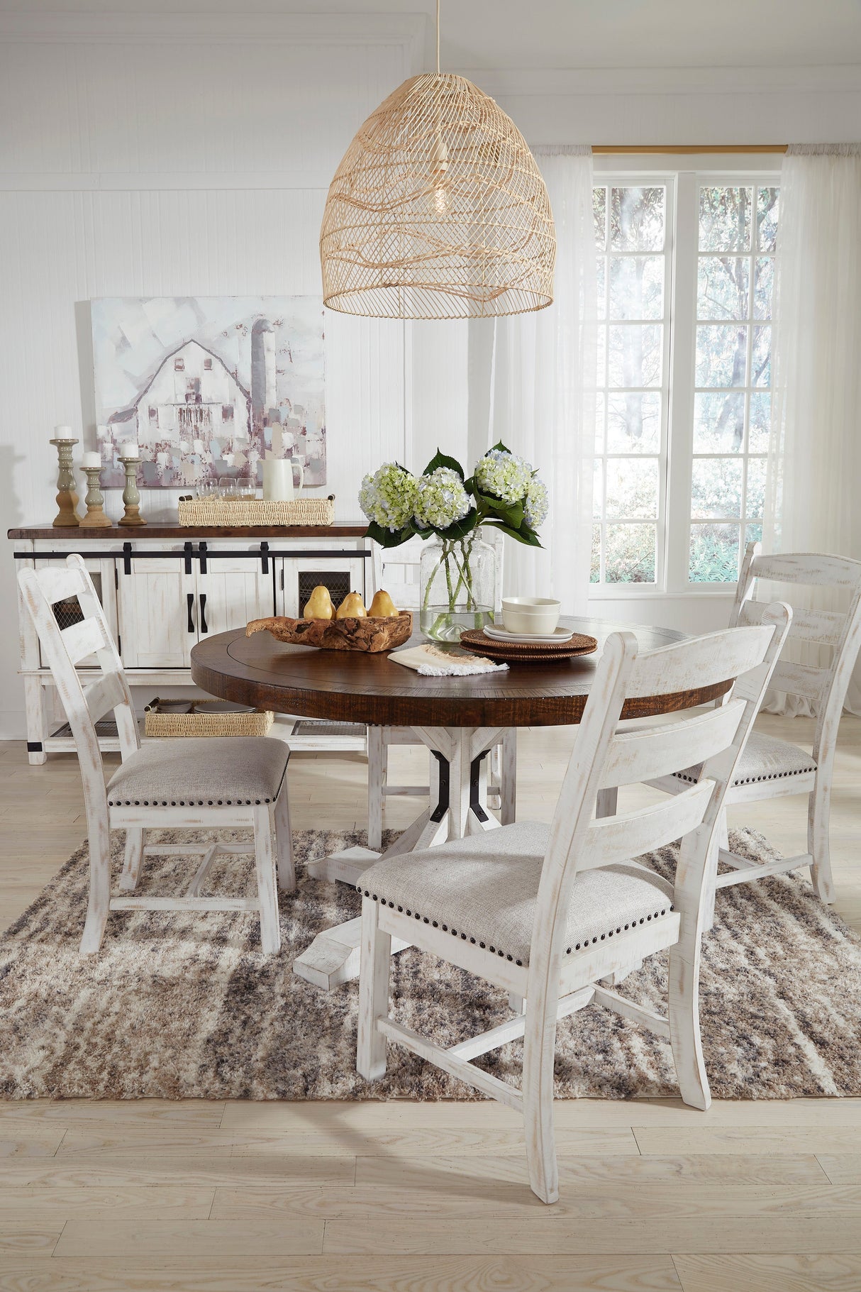 Valebeck Beige/White 5-Piece Round Dining Set