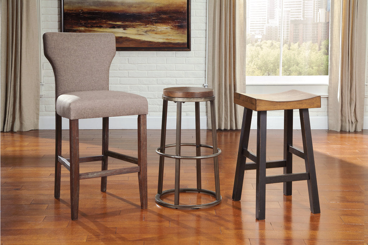 Glosco Medium Brown/Dark Brown Bar Height Barstool, Set of 2