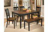 Owingsville Black/Brown Dining Table and 4 Chairs and Bench