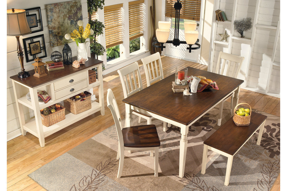 Whitesburg Brown/Cottage White Dining Table with 4 Chairs and Bench