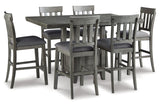 Hallanden Gray Counter Height Dining Table and 6 Barstools