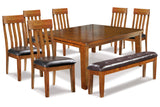 Ralene Medium Brown Dining Table and 6 Chairs and Bench