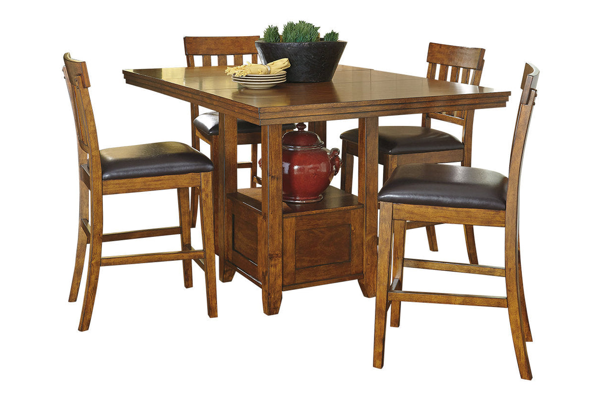 Ralene Medium Brown Counter Height Dining Table and 4 Barstools