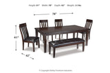 Haddigan Dark Brown Dining Table with 4 Chairs and Bench