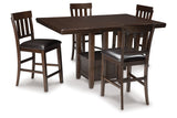 Haddigan Dark Brown Counter Height Dining Table with 4 Barstools