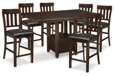 Haddigan Dark Brown Counter Height Dining Table and 6 Barstools