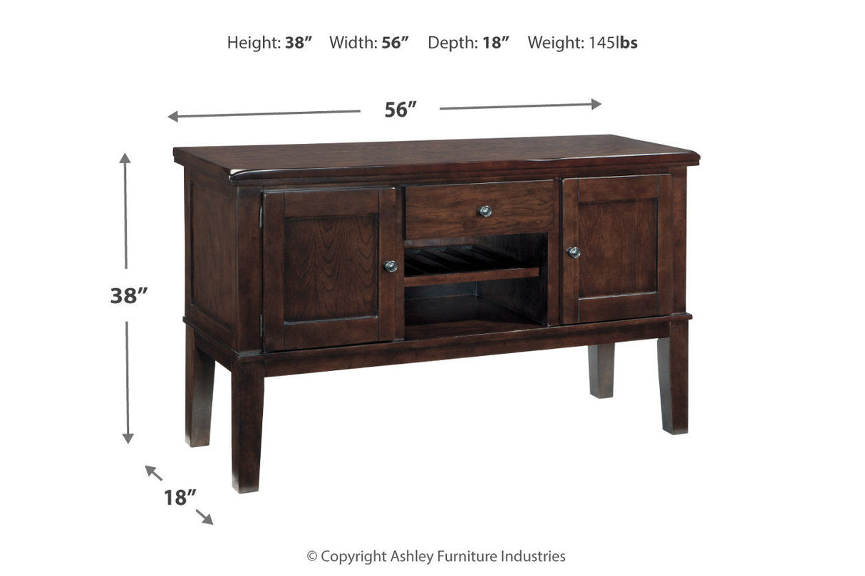 Haddigan Dark Brown Counter Height Dining Table, 4 Barstools and Server