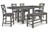 Myshanna Gray Counter Height Dining Table, 4 Barstools and Bench