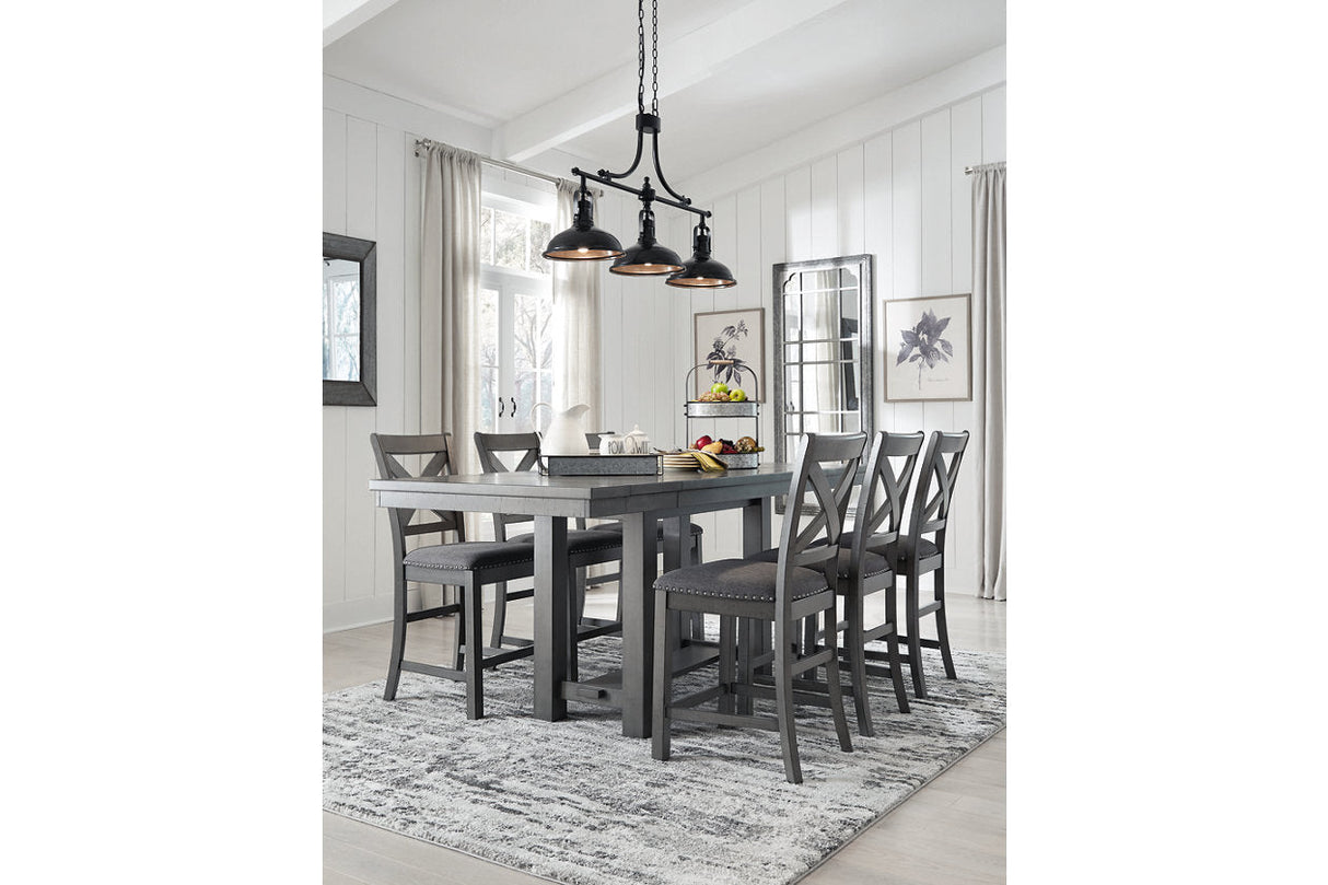 Myshanna Gray Counter Height Dining Table and 6 Barstools