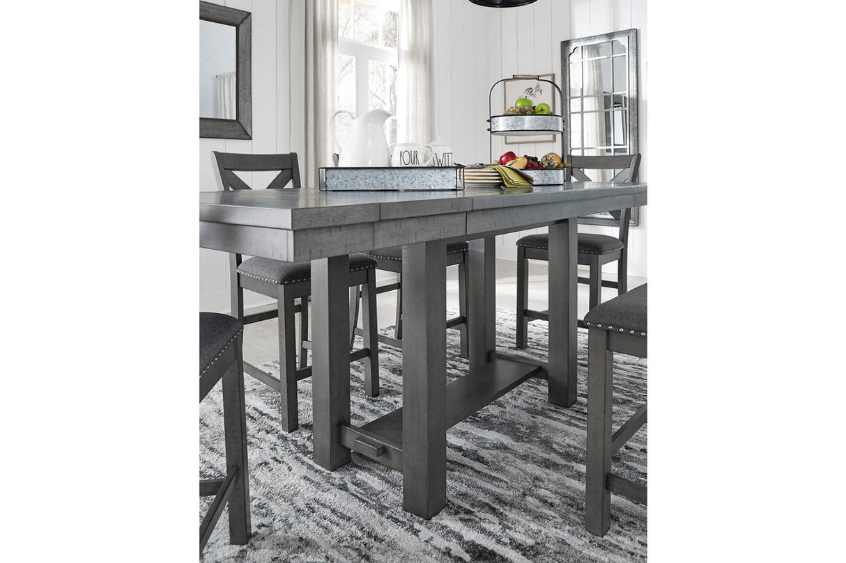 Myshanna Gray Counter Height Dining Table, 4 Barstools and Bench