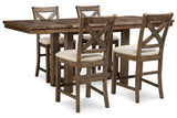 Moriville Grayish Brown Counter Height Dining Table and 4 Barstools