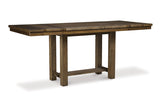 Moriville Grayish Brown Counter Height Dining Table with 4 Barstools and Bench