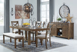 Moriville Grayish Brown Dining Table and 4 Chairs and Bench