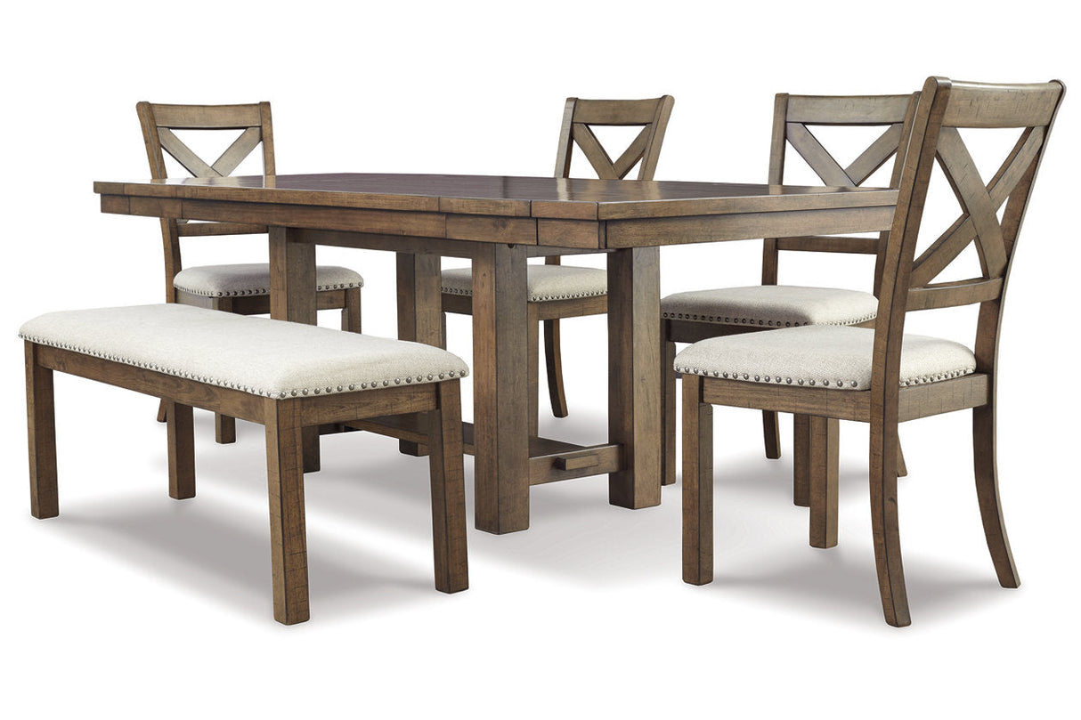 Moriville Grayish Brown Dining Table and 4 Chairs and Bench