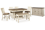 Bolanburg Antique White Counter Height Dining Table, 4 Barstools, Bench and Server