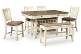 Bolanburg Antique White Counter Height Dining Table and 4 Barstools and Bench