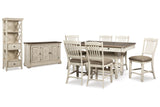 Bolanburg Antique White Counter Height Table with 6 Barstools, Server and Display Cabinet