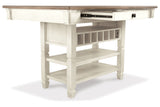 Bolanburg Antique White Counter Height Dining Table, 4 Stools, Bench and 2 Display Cabinets