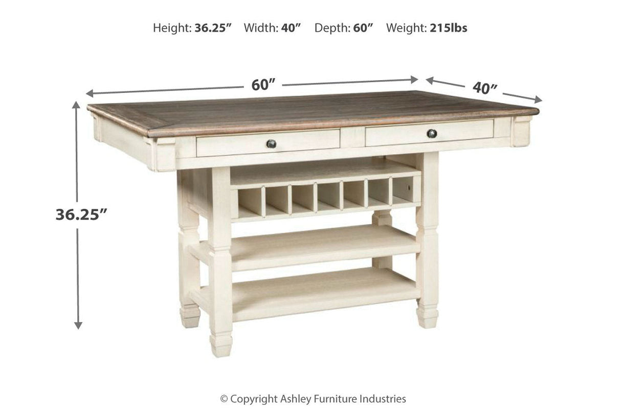 Bolanburg Antique White Counter Height Dining Table, 4 Barstools, Bench and Server