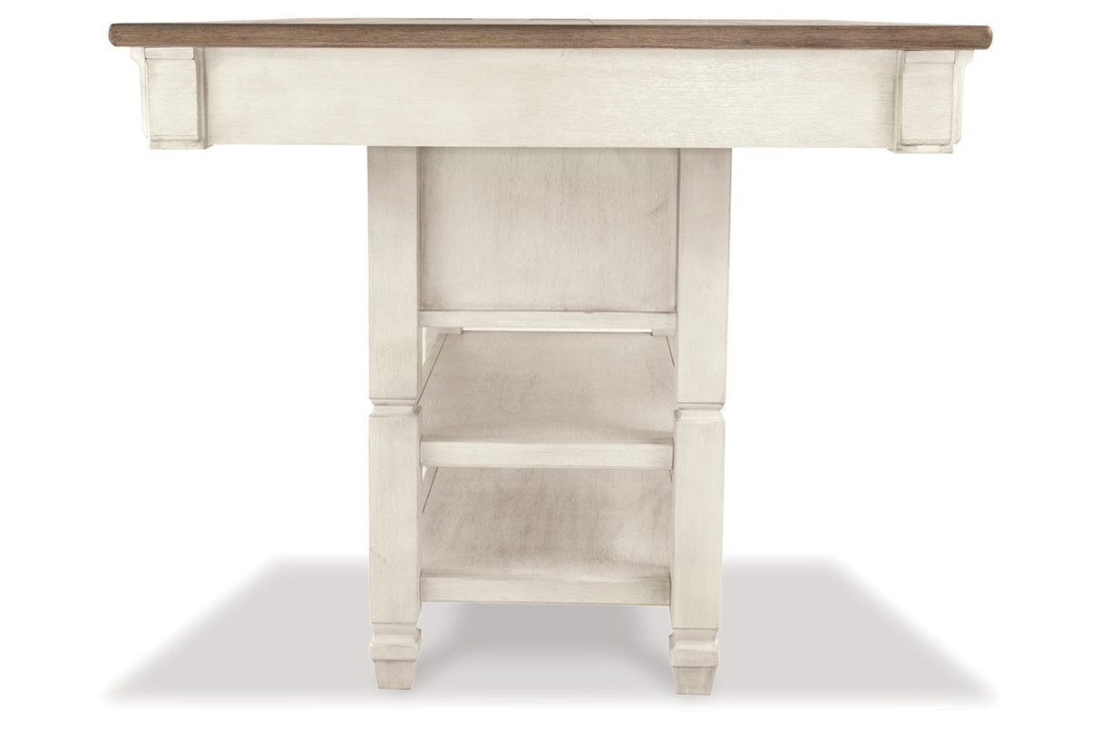 Bolanburg Antique White Counter Height Dining Table, 4 Stools, Bench and 2 Display Cabinets