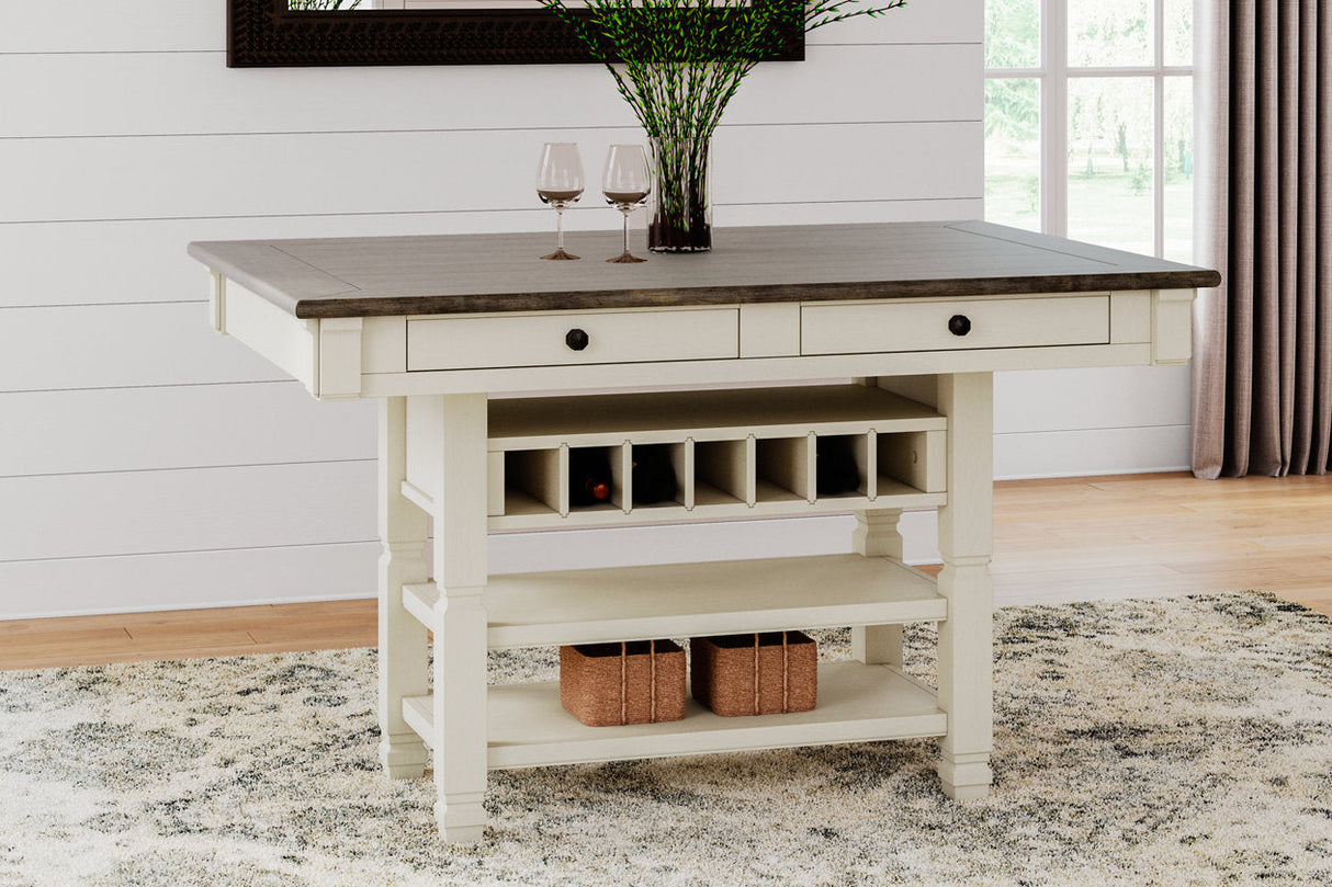 Bolanburg Antique White Counter Height Dining Table and 4 Barstools with Display Cabinet