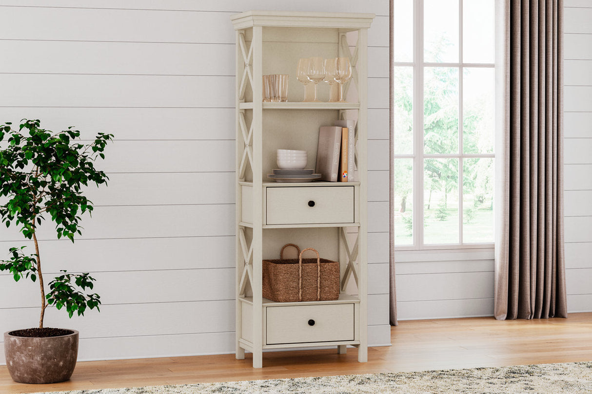 Bolanburg Antique White Counter Height Dining Table, 4 Stools, Bench and 2 Display Cabinets