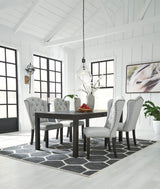 Jeanette Black/Linen Rectangular Dining Set