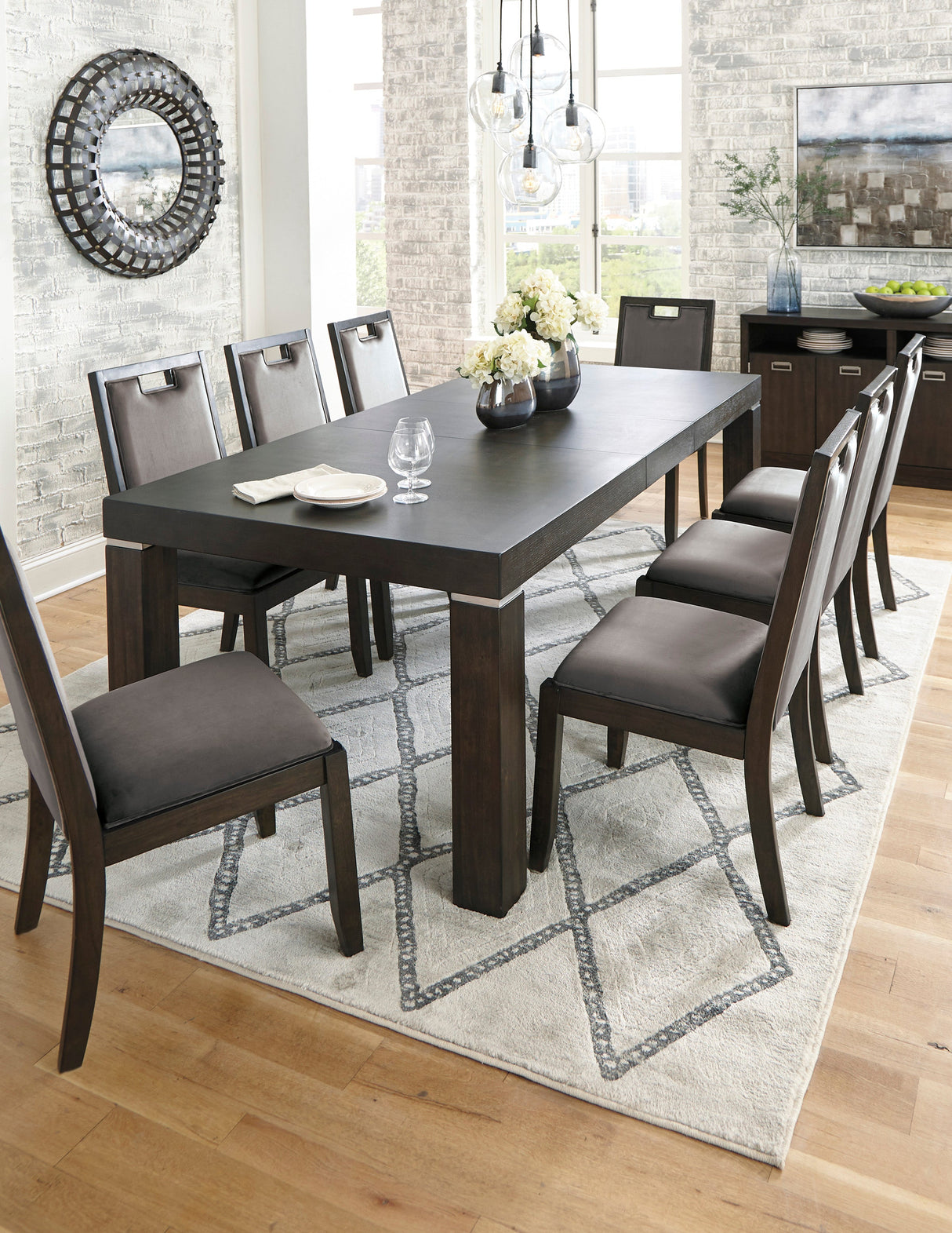 Hyndell Gray/Dark Brown Extendable Dining Set