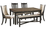 Tyler Creek Black/Gray Dining Table with 4 Chairs and Bench