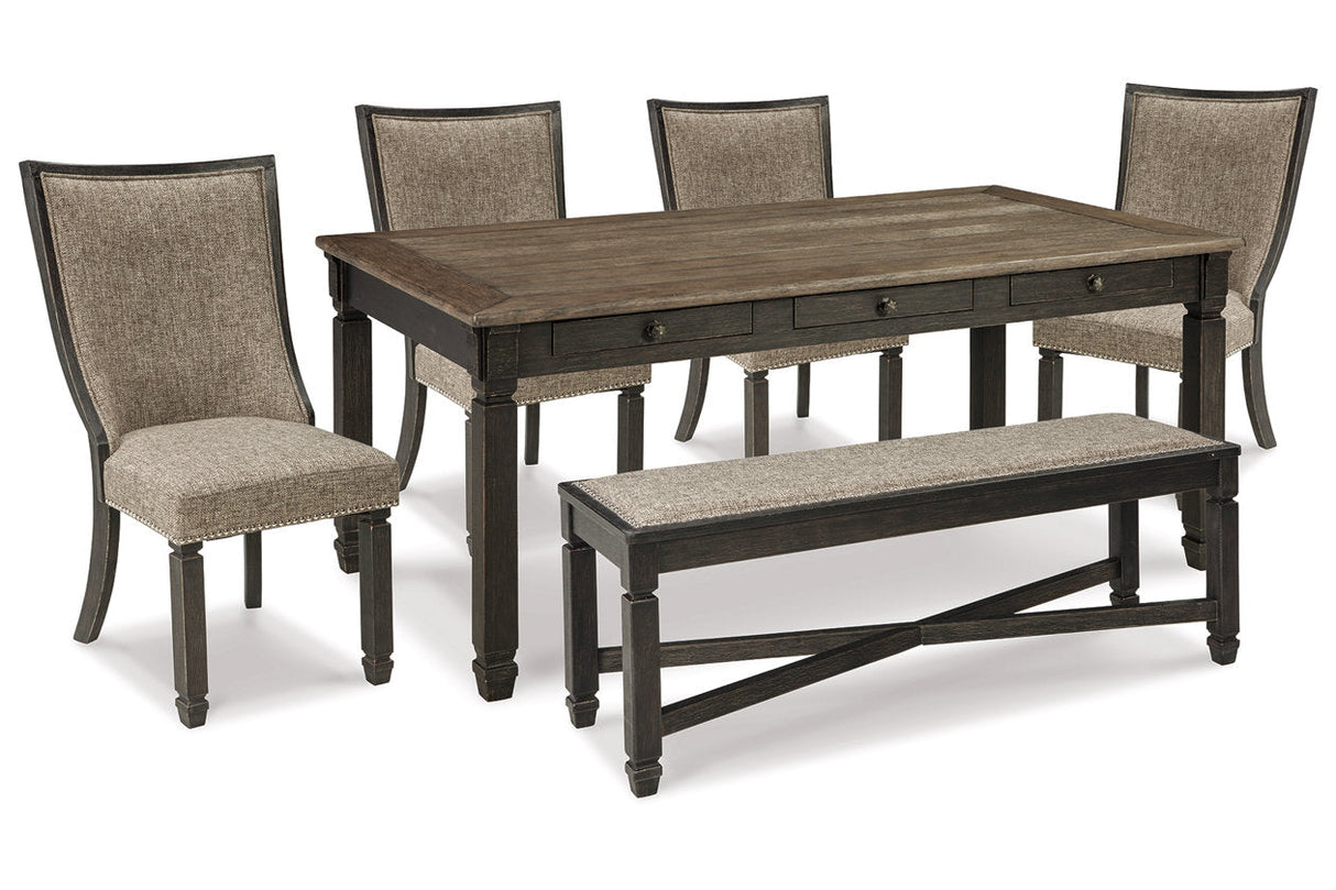 Tyler Creek Black/Grayish Brown Dining Table and 4 Chairs with Bench