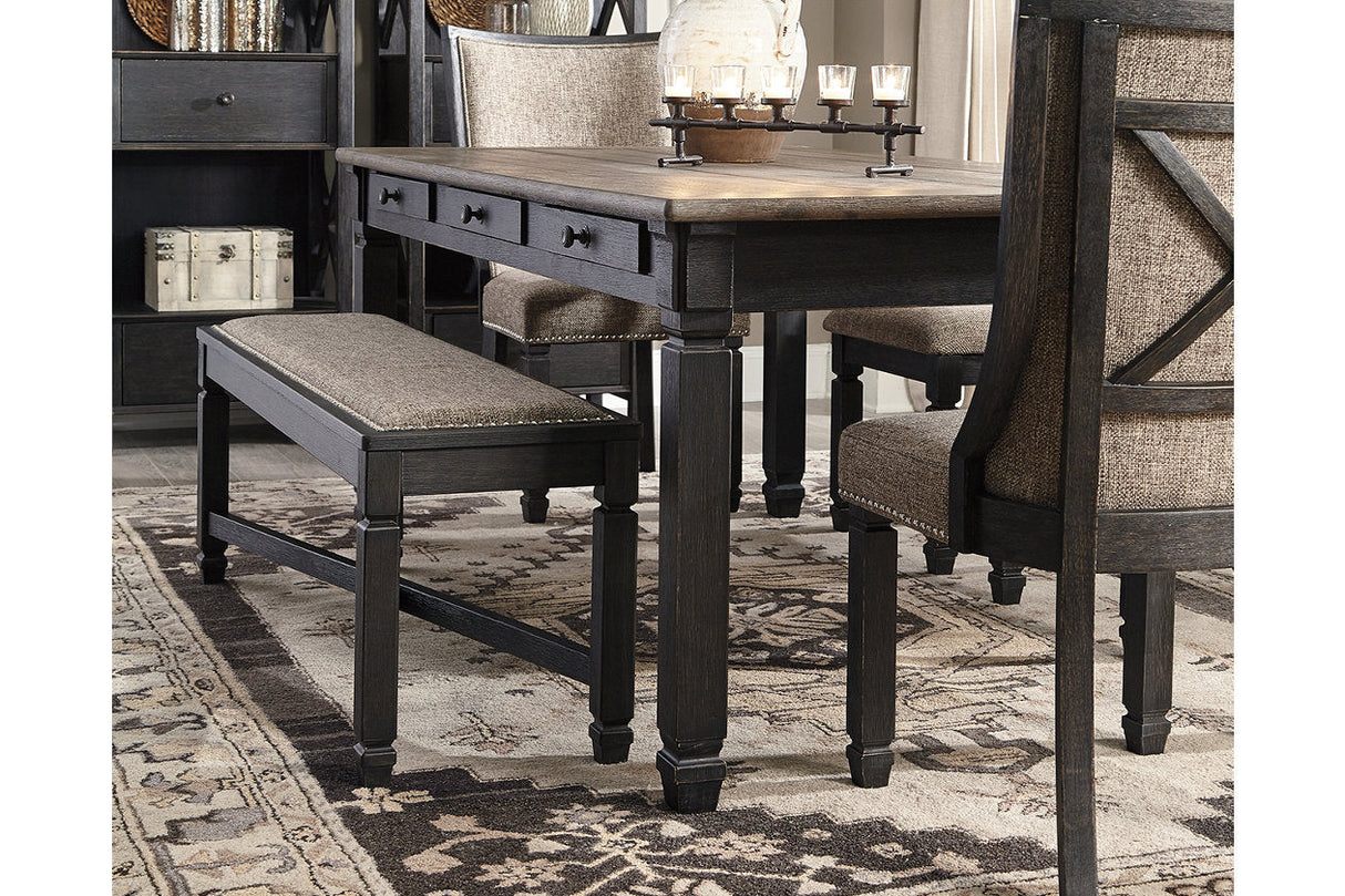 Tyler Creek Black/Grayish Brown Dining Table and 4 Chairs with Bench