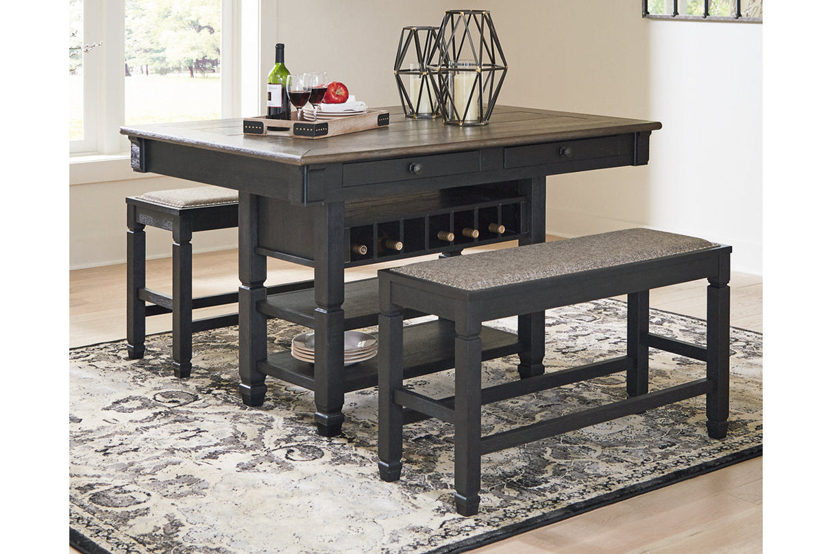 Tyler Creek Black/Grayish Brown Counter Height Dining Table and 4 Barstools with Server