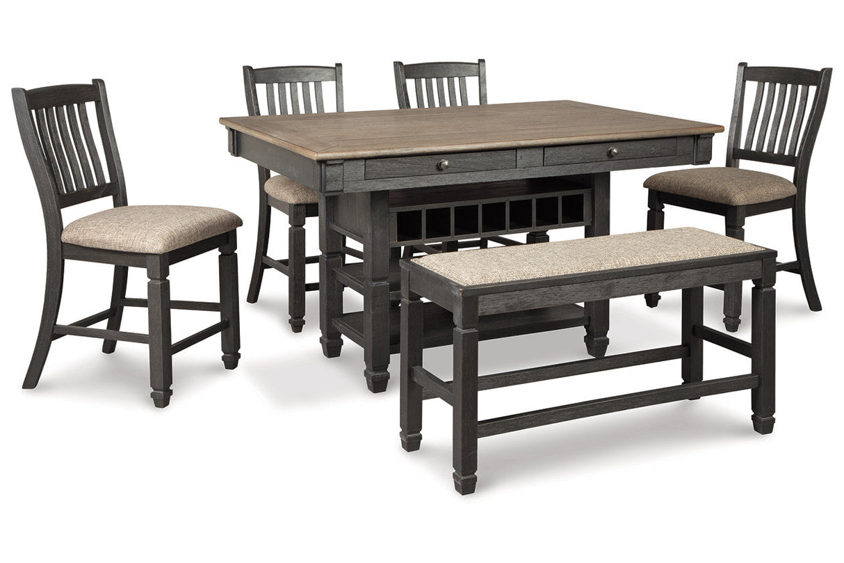 Tyler Creek Black/Gray Counter Height Dining Table and 4 Barstools and Bench