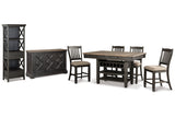 Tyler Creek Black/Grayish Brown Counter Height Table with 4 Barstools, Server and Display Cabinet