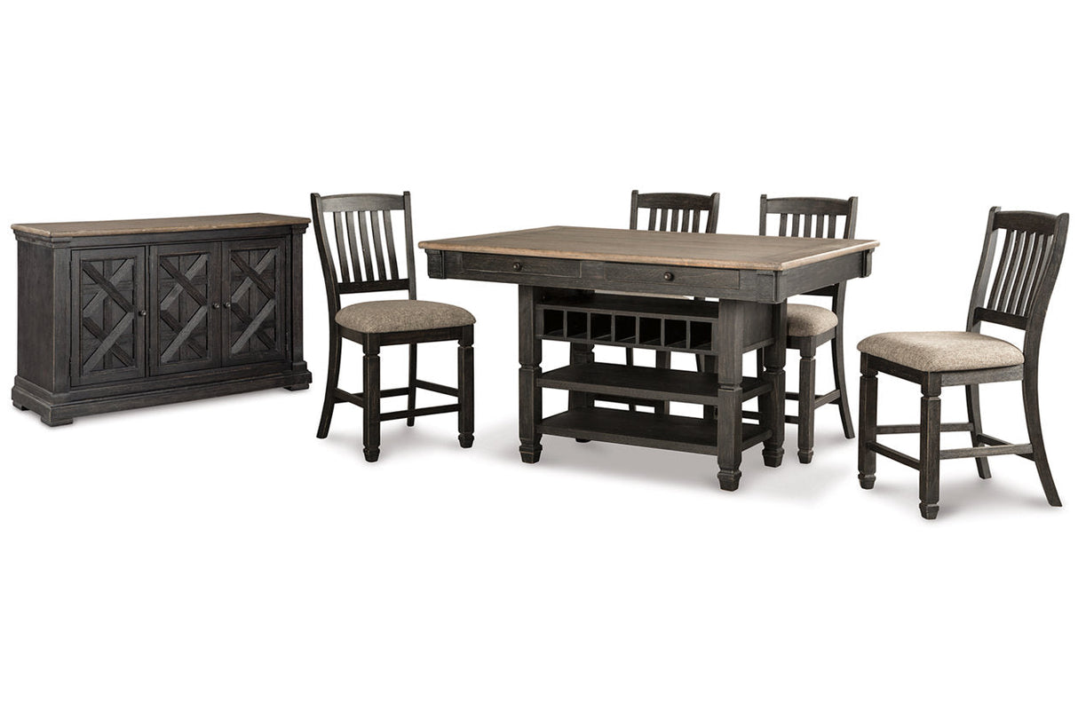 Tyler Creek Black/Grayish Brown Counter Height Dining Table and 4 Barstools with Server