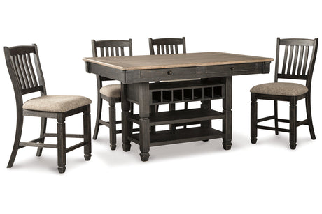 Tyler Creek Black/Grayish Brown Counter Height Dining Table and 4 Barstools with Server