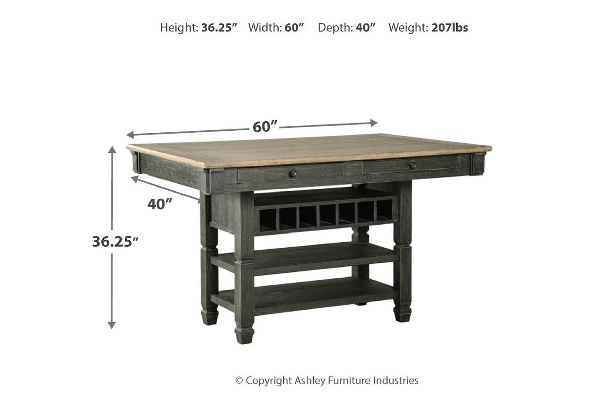 Tyler Creek Black/Grayish Brown Counter Height Table with 4 Barstools, Server and Display Cabinet