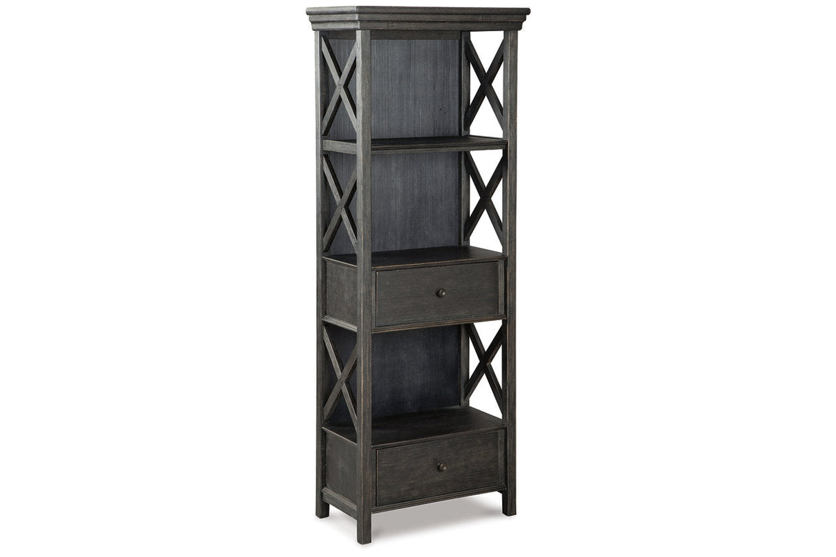 Tyler Creek Black/Grayish Brown Counter Height Table with 4 Barstools, Server and Display Cabinet