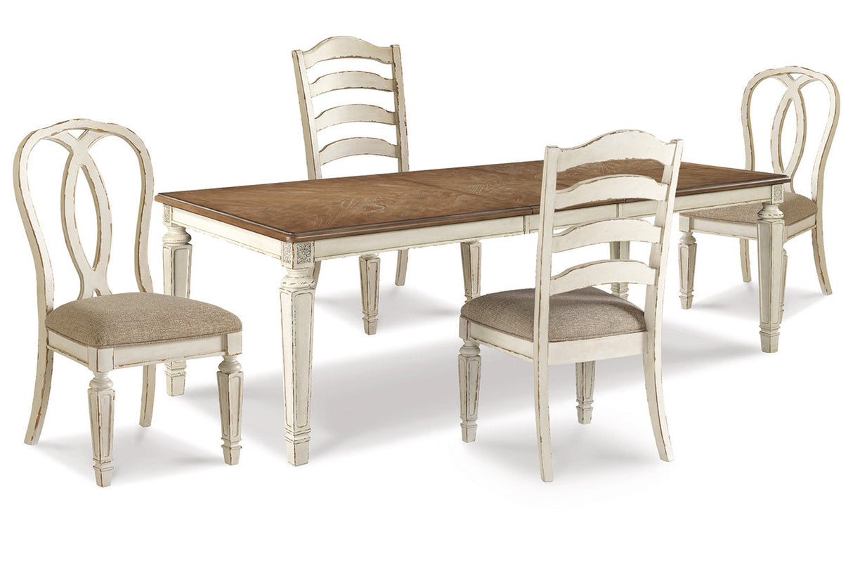 Realyn Chipped White Rectangular Dining Table and 4 Chairs